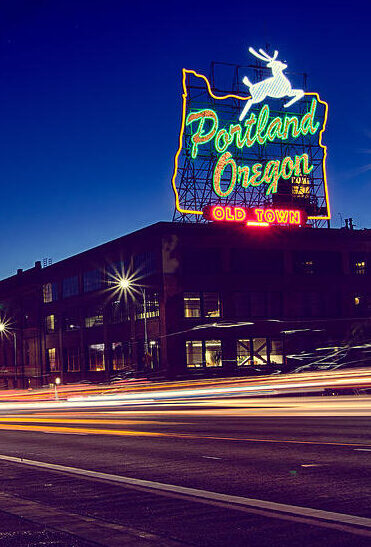 Portland Oregon Old Town neon sign at night